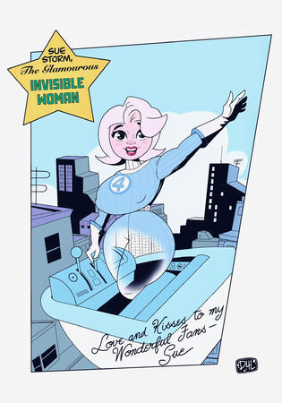 A redraw of a Sue pin-up done by Jack Kirby